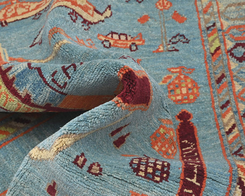 3x4 Blue Kuba Afghan Hand Knotted Wool Area Rug